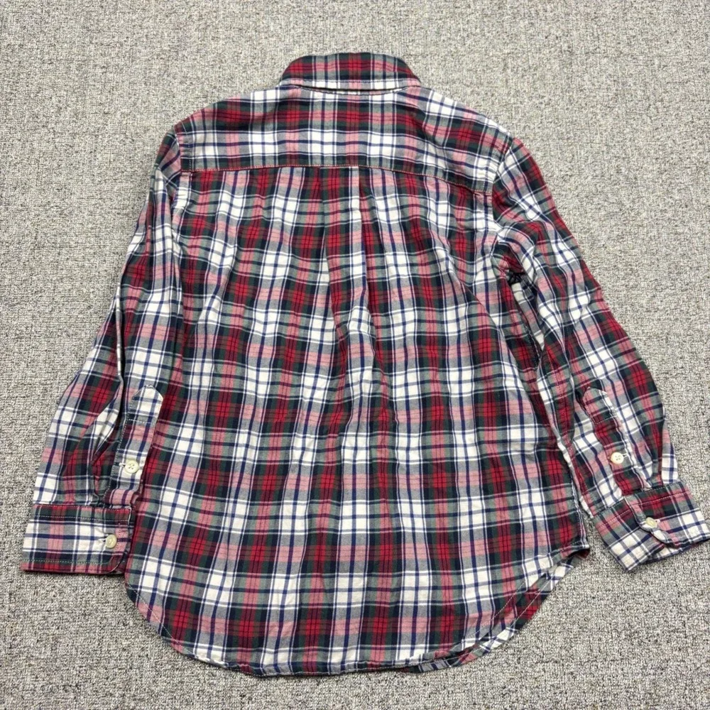 Ralph Lauren Boys Red Plaid Button Down Shirt Long Sleeve Cotton Size 4 4T Pony